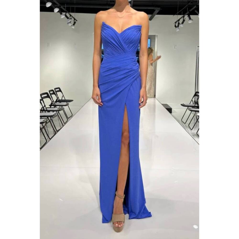 NEW TARIK EDIZ sara strapless jersey fitted long gown in purple